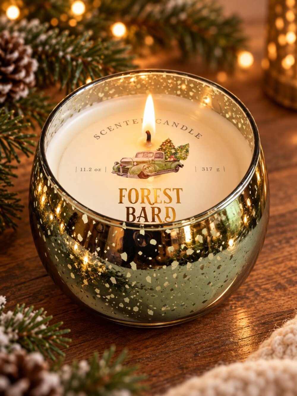 Forest Bard Green Mercury Glass Scented Candle 11.2 oz New